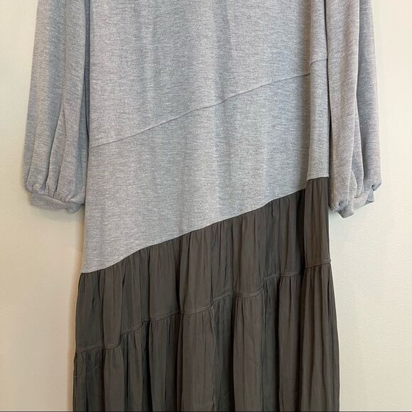 SIMPLE Suzanne Betro Heather Gray Ruffle Asymmetric Midi Dress - Picture 9 of 10